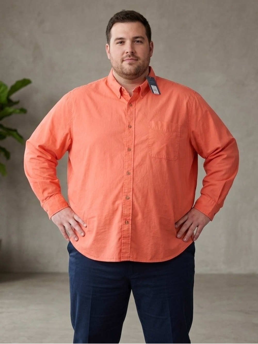 Coral-Orange Casual Button-Down Shirt